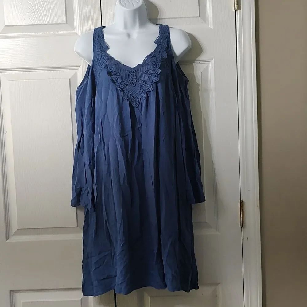 Knox Rose country blue cold shoulder v neck shift dress Sz L